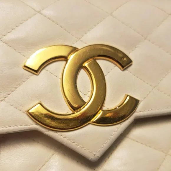 Chanel Vintage Interlocking CC White Leather Flap Bag Purse β¨π€ - Picture 4 of 17